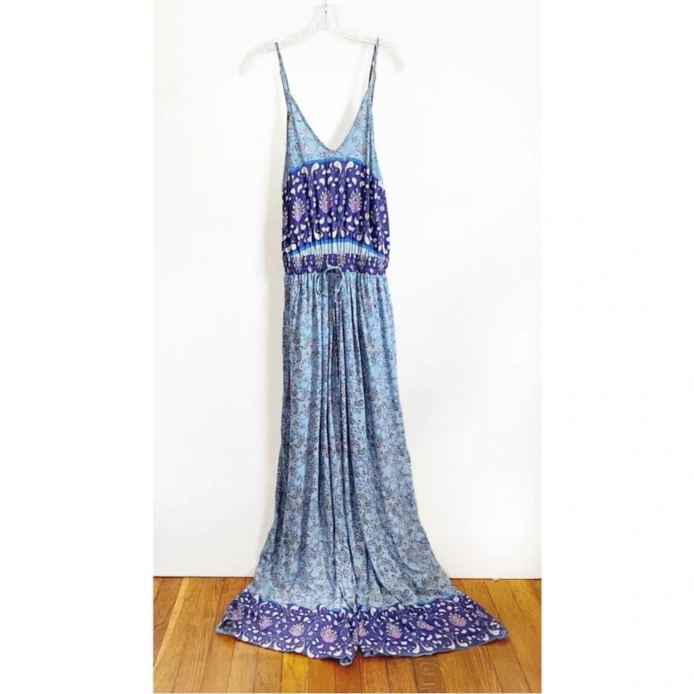 Jaase Wave Sapphire Jumpsuit blue floral print sleeveless drawstring waist - Picture 3 of 9